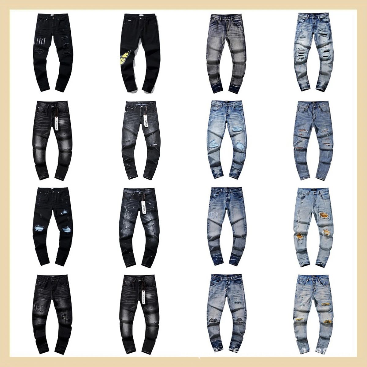 欧美牛仔裤jeans水洗做旧复古破洞泼墨痞帅美式集合1-CY
